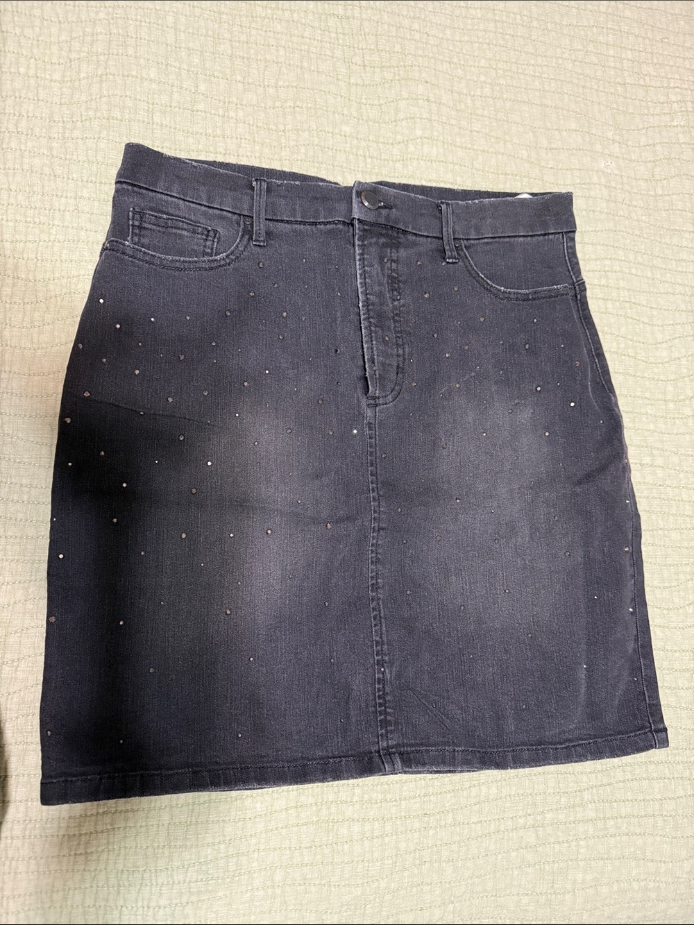 G by Giuliana Black Denim Mini Skirt with Stud Accents